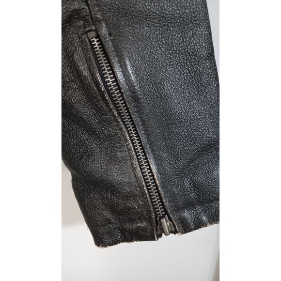 Bullhead Medium Black Quilted Lined Leather Biker Moto City Classic Rock Jacket - Picture 5 of 10